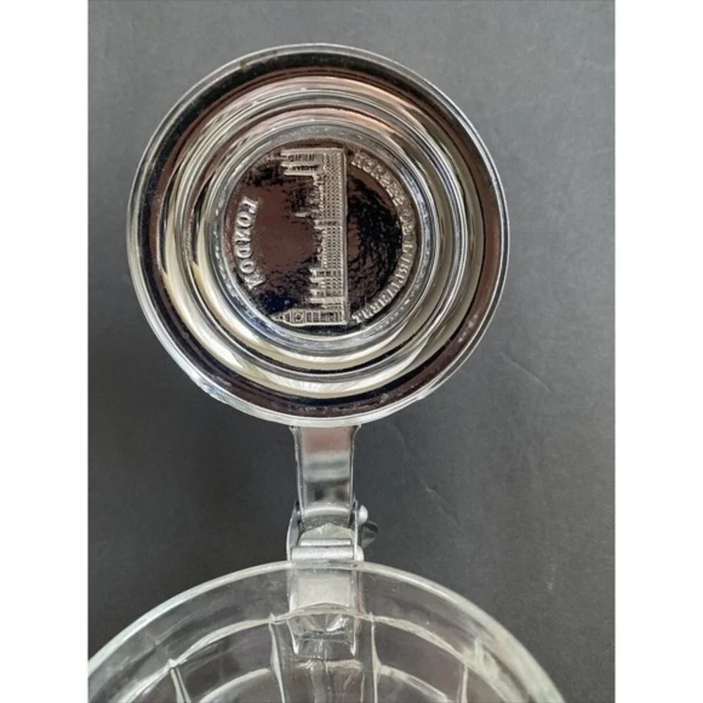 Vintage Crystal Block Cut Glass Beer Stein w/Pewter Lid and Notched Handle 10.oz